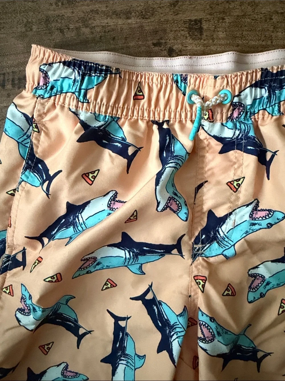 Shark swim trunks with pizza size 10-12 kids